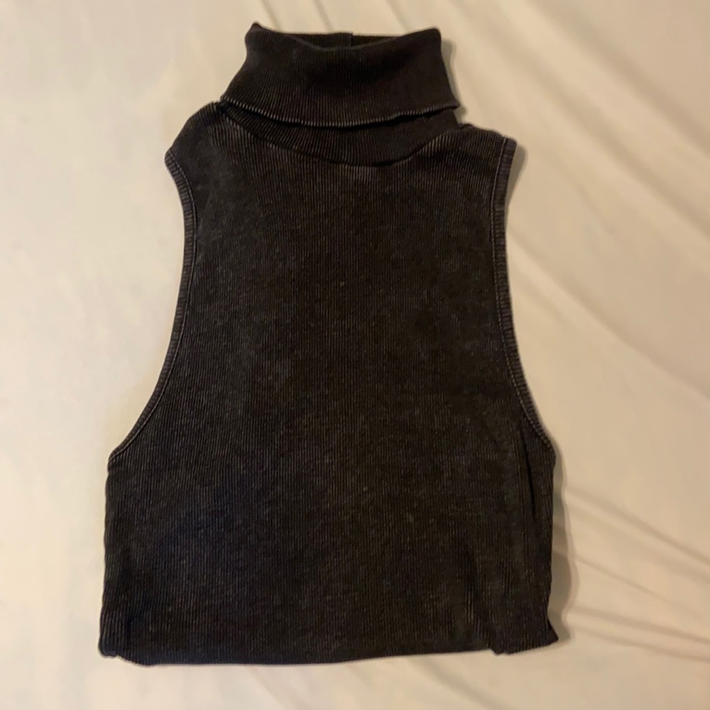Zara small cotton body suit grey black turtleneck